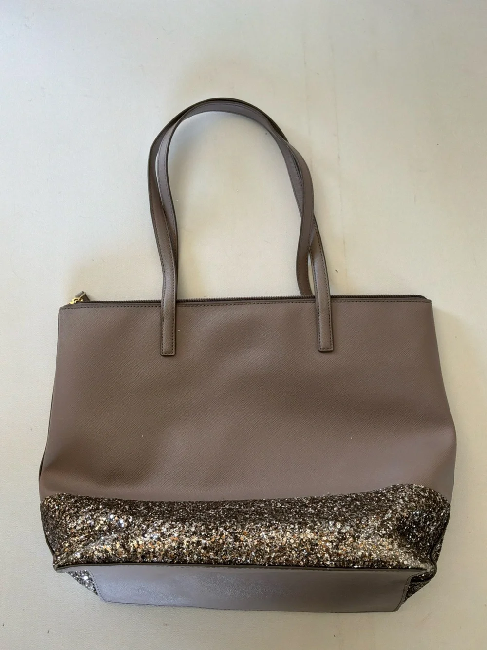 Kate Spade New York Gray Glitter Saffiano Leather Tote 3-Piece Set w/ Zip Pouch
